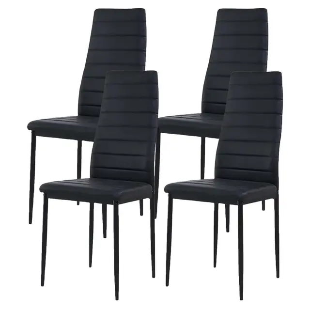 Lot de 4 Chaises de Salle à Manger, Chaise de Cuisine avec Coussin, Chaise Salle a Manger, Dossier Haut, Imperméable, Noir