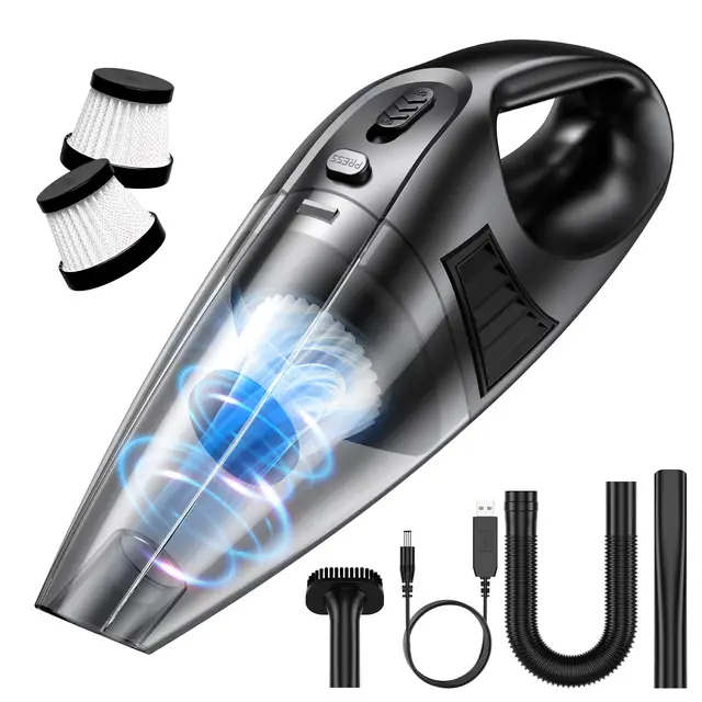 Aspirateur à Main Sans Fil, 120W Moteur Puissant, Aspiration 60 000 tr/min, 9 000 Pa, 2 Filtres Lavables & 3 Ajutage, Rechargeable USB, pour Maison Voiture Canapé Tapis, Léger 610 g, 25 min Durée