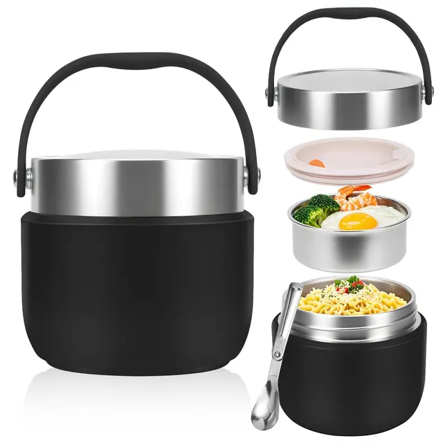 Boîte Repas Isotherme 1200ml avec Cuillère, Récipient Alimentaire Anti-Fuites avec Couvercle, pour Soupes/Compotes (Adulte & Enfant), Vert - Sans BPA (Noir)