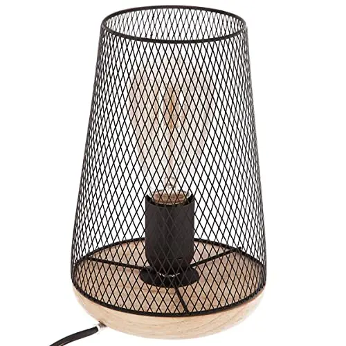 Atmosphera - Lampe Zely noire - métal et bois H23 cm