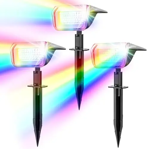 Linkind Lampe Solaire Exterieur RGB, Eclairage Solaire 60 LEDs, Spot Solaire Exterieur 800lm, IP67 Eclairage Exterieur Solaire pour Jardin, Chemin, Halloween, Noël, Fête