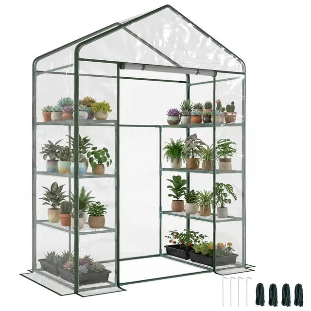 Outsunny Serre de Jardin avec étagères 4 Niveaux, Serre de Balcon, châssis en Acier, Porte zippée Enroulable, pour légumes Plantes Fleurs, intérieur et extérieur, 143 x 73 x 195 cm, Transparent
