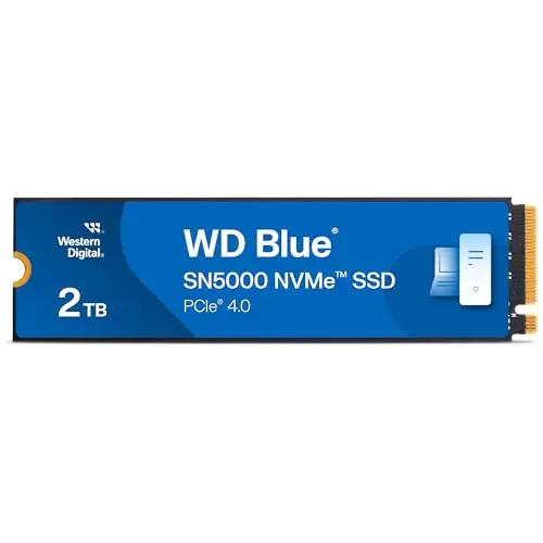 WD Blue SN5000 2TB SSD, Disque SSD Interne, M.2 2280 NVMe SSD, PCIe Gen4, jusqu'à 5150 MB/s, nCache Technology, Comprend Acronis True Image for Western Digital, Clonage de Disque et Migration.
