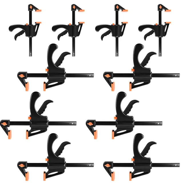 YAYODS Lot de 10 serre-joints à une main | 6 x 160 mm et 4 x 100 mm – Avec fonction de serrage et d'écartement 2 en 1 – Serre-joints à vis en acier trempé – Idéal pour le travail du bois et le
