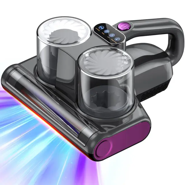 Aspirateur Anti Acariens Matelas avec Lumière UV-C de 253,7nm Aspirateur Lit 16Kpa Aspiration Ultrasons Chauffage Filtre HEPA Brosse Rotative Élimine des Allergènes 500W