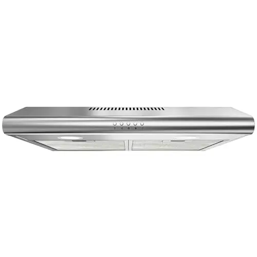 FIREGAS Hotte Aspirante 60cm, Hotte visière, 3 Vitesses, Moteur sans balais, Eclairage LED, Filtre à charbon inclus, Evacuation et Recyclage- Hotte de Cuisine, Inox