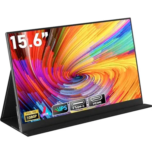 HONGO Moniteur Portable, Laptop Écran Portable 15,6" 1080P IPS Écran PC Portable Haut-parleurs Intégrés, Moniteur pour Ordinateur Portable, PC, Mac, X-Bo, Switch, Deuxième Ecran Portatif USB C