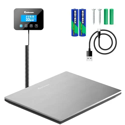 Balance Colis - 300 kg - Pèse Colis Électronique avec fonction Hold/Tare - Balance Professionnelle & Industrielle pour Courrier, Bagages, Alimentation - Pile et câble inclus - Argent