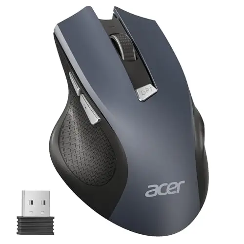 Acer Souris Ergonomique sans Fil, Souris Ordinateur 2,4GHz avec Mini Récepteur USB, Wirless Mouse Optique USB,1600 DPI réglable, 6 Boutons, Compatible avec PC/Mac/Laptop/Chromebook
