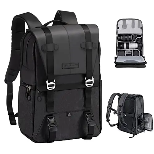 K&F CONCEPT Sac à Dos pour Appareil Photo, Sac Appareil Photo Reflex Grande Capacité résistant à l’eau avec Housse de Pluie pour DSLR Canon Nikon Sony Olympus DJI Drone Portable 15.6''