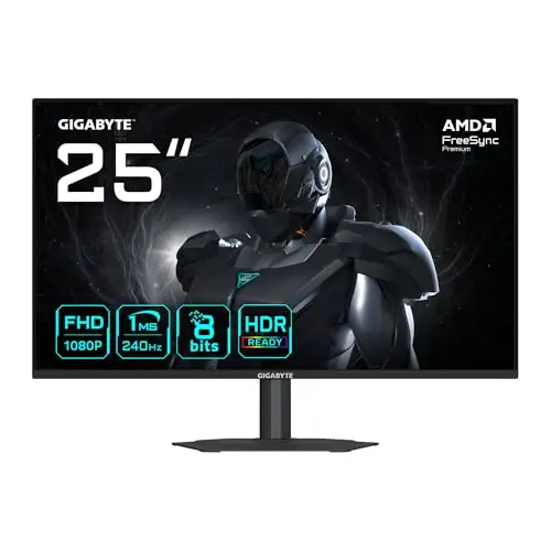 GIGABYTE G25F2A Moniteur de Jeu 25" FHD - 1920 x 1080, 240Hz, 1ms, 300 CD/m², Display HDR 10, HDMI 2.0, DisplayPort 1.4