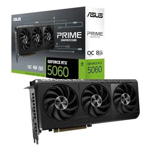 ASUS Prime RTX5060 OC Carte Graphique, PCIe5, 8Go de DDR7, HDMI, 3 DP, Horloge 2595MHz, Overclockée, Compatible SFF Compact
