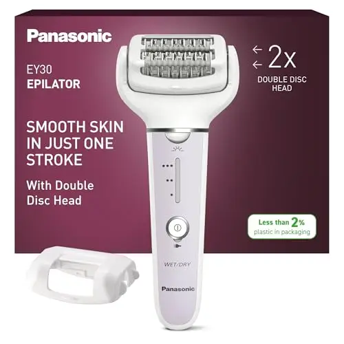 Panasonic ES-EY30-V503 Épilateur Wet et Dry, Double Disque 60 Pinces, Tête Flexible Pivotante 90°, 3 Vitesses et LED, 30 Minutes d'Autonomie, sans Fil, Épilateur, Violet