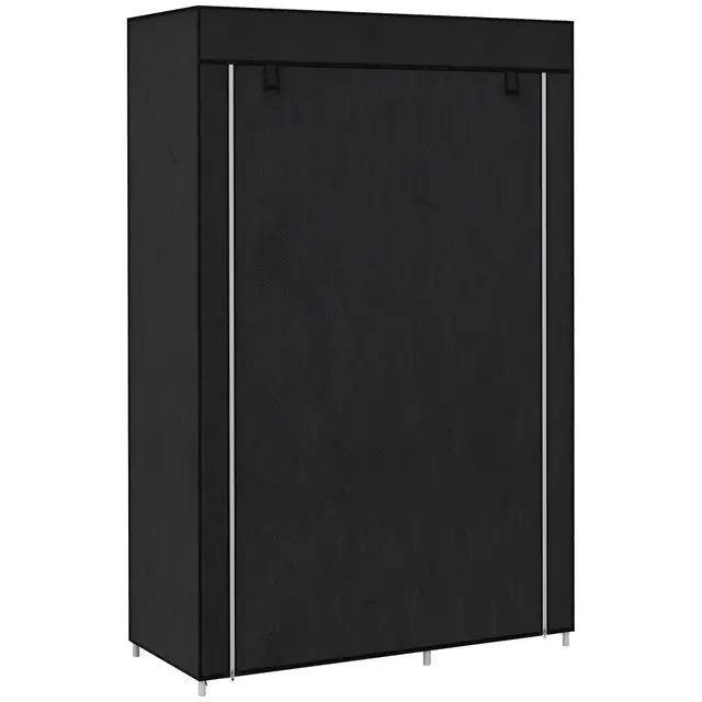HOMCOM Armoire Penderie en Tissu, Meuble de Rangement avec Tringle à Vêtements et Étagères Ouvertes, Penderie Vêtement Dressing pour Chambre à Coucher, 103x43x162,5cm, Noir
