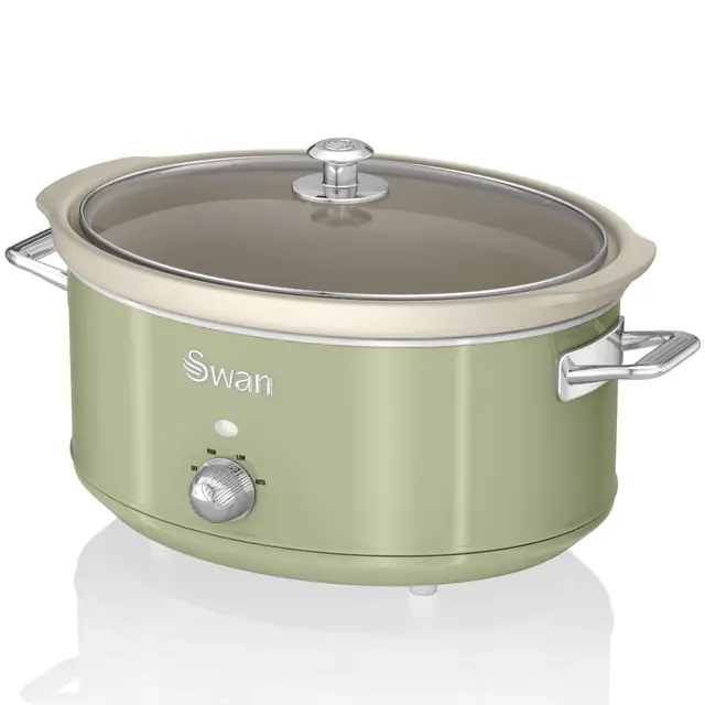 Swan Retro SF17031GNEU Mijoteuse, Récipient de Cuisson Amovible de 6,5 Litres, Slow Cooker, Céramique Antiadhésive sans PFOA ni PTFE, 3 Niveaux de température, Design Vintage, Vert, 320W