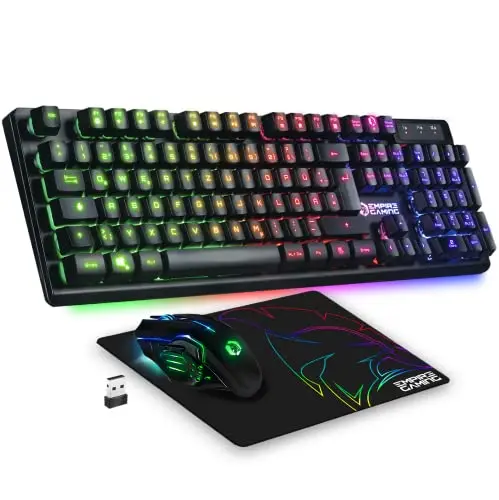 Empire Gaming Armor RF800 Wireless Wiederaufladbar Gaming Tastatur und Maus Set QWERTZ (DE-Layout) - Tastatur 2,4 G RGB - Ergonomische Maus 4800 DPI mit Mauspad - PC, PlayStation,Spielkonsole,Mac