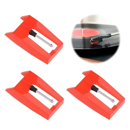 3 Pièces Pointe de Lecture Tourne-Disque Aiguille, Universelles Remplacement Aiguille pour Platine Vinyle, Platine Vinyle Aiguilles pour Platine Diamant pour Tourne Disque en Vinyle, Phonographe Rouge