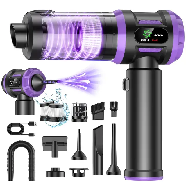 Aspirateur Voiture sans Fil 27000Pa Aspirateur à Main Puissant 5-en-1 avec Moteur Sans Brosse, 3 Vitesses, Mini Aspirateur Portable avec Écran LED Idéal pour Poils d’Animaux, Auto, Maison & Bureau