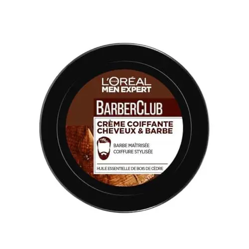 L'Oréal Men Expert - BarberClub - Crème Coiffante Cheveux & Barbe pour Homme - À l'Huile Essentielle de Bois de Cèdre - 75 ml