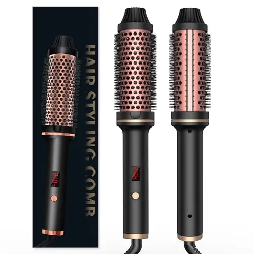 UMIGA Brosse thermique 3 en 1, 38 mm - Écran LCD 120-200 °C - Double PTC Heated Round Brush - Brosse à boucler - Augmente le volume des cheveux - Boucles lâches - Double tension