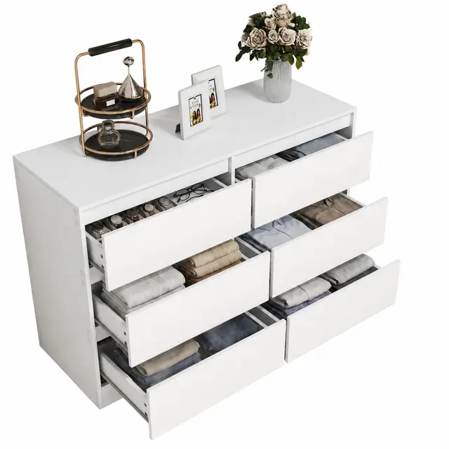 Commode Chambre avec 6 Tiroirs - Meuble de Rangement pour Salon et Entrée Couloir - Spacieuse et Design - Armoire à tiroirs Moderne -Blanc - 100 x 37 x 69 cm