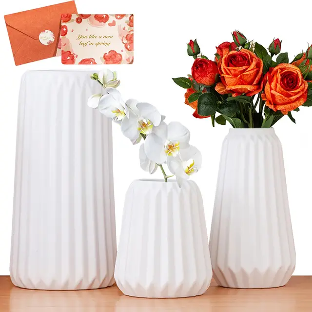 UCAMP Lot de 3 Vases Céramique Blanc