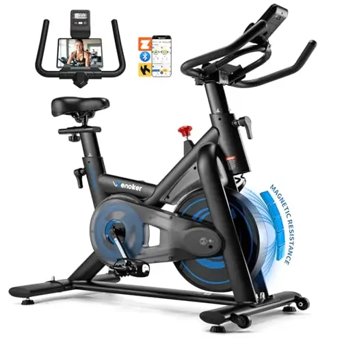 Wenoker Vélo d'Appartement avec APP, Vélo d'intérieur avec silencieux, Velo d Appartement Résistance Magnétique Réglable, écran LCD, Siège Confortable, Capacité Max 160 kg