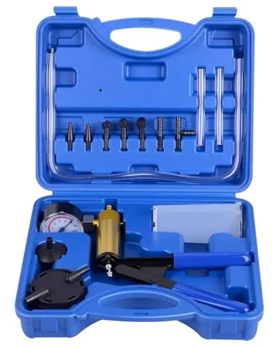 DAYUAN 17pcs Pompe à Dépression Purge Purgeur Liquide de Frein Testeur à Vide Professionnel 2 en 1 Outil Kit Aspirateur Testeur pour Voiture Outil Manuelle Coffret Rouge