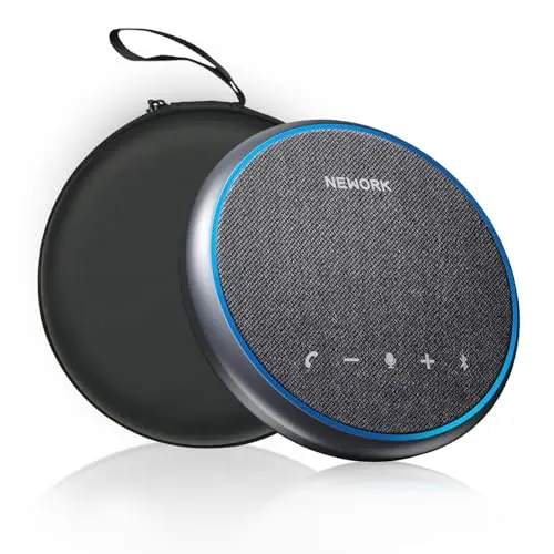 Haut-Parleur de Conférence Bluetooth, Micro 360° avec 3 Micros AI Réduction du Bruit, Autonomie 12h, USB-C & Bluetooth, Speakerphone Portable pour Bureau, Télétravail, Zoom, Teams