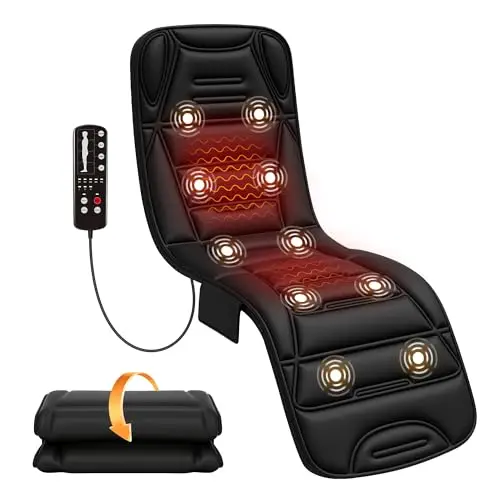 COMFIER Tapis de massage corporel chauffant, coussin de massage à vibrations avec 10 moteurs, 5 modes de massage et arrêt automatique, cadeau pour papa et maman