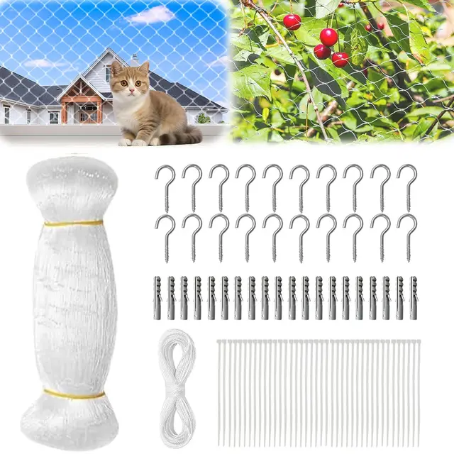 Filet Chat Balcon, 10x3m Filet de Protection pour Oiseaux, Filet de Protection Chat, Filet Balcon Chat Transparent, Protection Fenetre Chat Sans Percer, Filet Anti Pigeon, pour Terrasses, Fenêtres