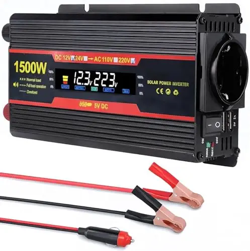 1500W Onduleur 12V 220V Transformateur, Allume Cigare Convertisseur Pur Sinus, 2X USB, 1X Prise Secteur Et Port Convertisseur pour Voitures, VéHicules, Caravanes, Camions, Camping Car, Voyage, Camions