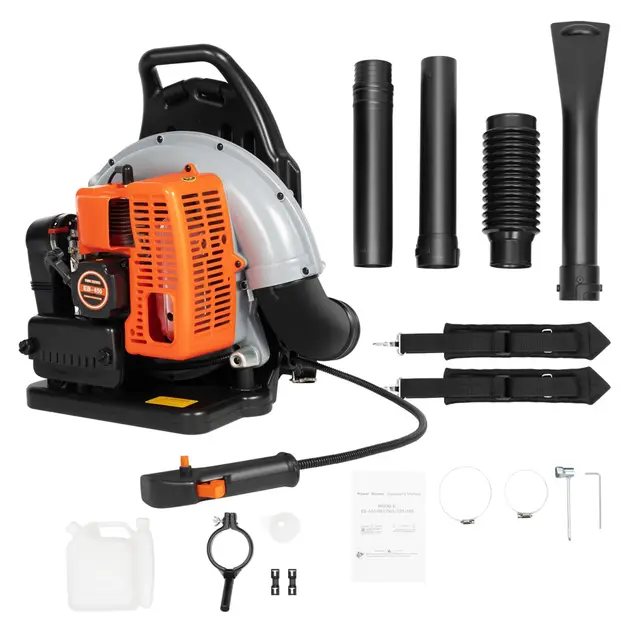 Souffleur Feuille Dorsal 63CC Moteur 2 Temps avec Réservoir de Carburant de 1.8L, 2.7KW 6800tr/min, Souffleur Feuilles, Souffleur de Feuilles avec Bandoulière Réglable