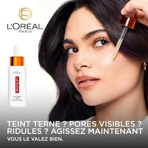 L’Oréal Paris – Sérum 12% Vitamine C Pure + Acide Salicylique + Vitamine E – Antioxydant & Anti-Âge – Teint irrégulier, Pores et Ridules – Flacon Anti-UV – Revitalift Clinical – 30 ml