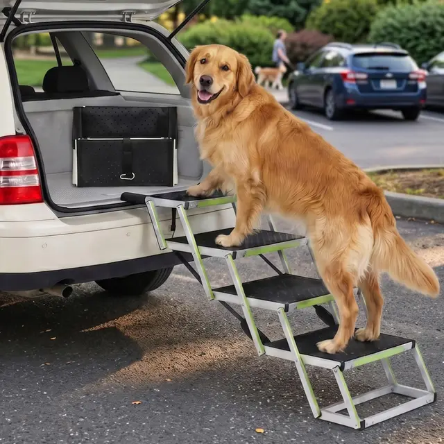 Escalier pour Chien Pliable - Marquage Phosphorescent - Jusqu'à 77kg - Rampe pour Chien Voiture idéale pour Les articulations - pour Citadines & Breaks - Surface antidérapante - 4 marches