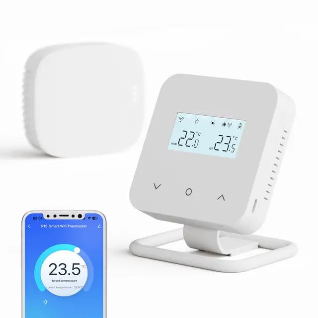 Thermostat sans Fil Programmable Quotidiennement avec Récepteur, WiFi pour Chaudières à Gaz et Fioul, Commande Vocale Alexa et Google Home, Compatible avec Tuya Smart