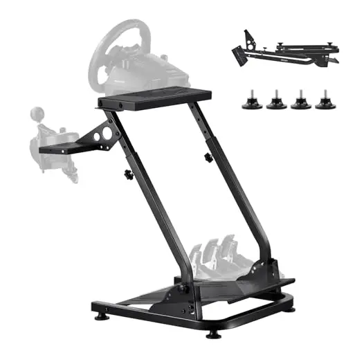 VEVOR Support de Volant Course Pliable Cockpit Simulateur Course Réglable, Compatible avec Logitech G29, G27, G920, G923, Thrustmaster T300RS T300GT T248 TS-PC TSXW, Pédales Simulateur Non Inclus