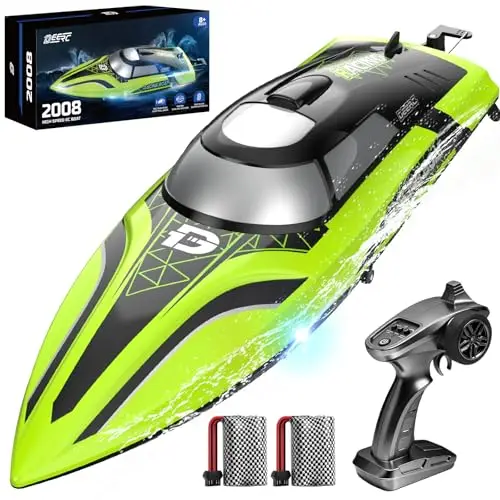 DEERC Bateau télécommandé RC pour piscines et lacs, bateau de course auto-ramissant avec batterie rechargeable pour enfants et adultes, 2,4 GHz en plein air radio-piloté avec alarme de batterie faible