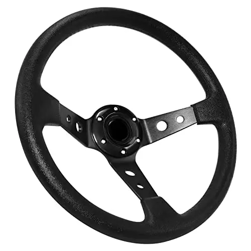 Volant de course/dérive universel de 13,6" à 6 boulons en vinyle avec bouton en corne pour la course, le rallye, le sport automobile, la simulation de voiture (noir)