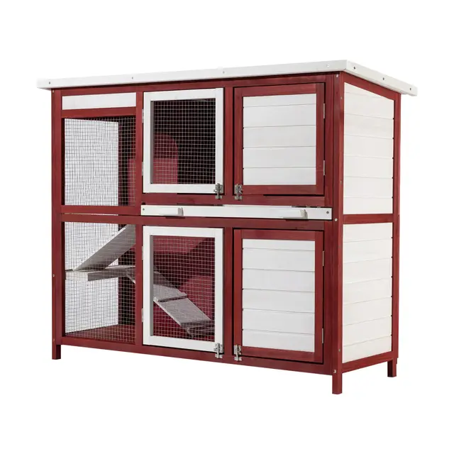 Wiltec Clapier – 1175 x 410 x 1000 mm – 2 étages – Toit bitumé – Bois Sapin – avec Escaliers et bac Amovible – Abri Cage pour rongeurs Poulailler Lapinière Nichoir Espace Libre