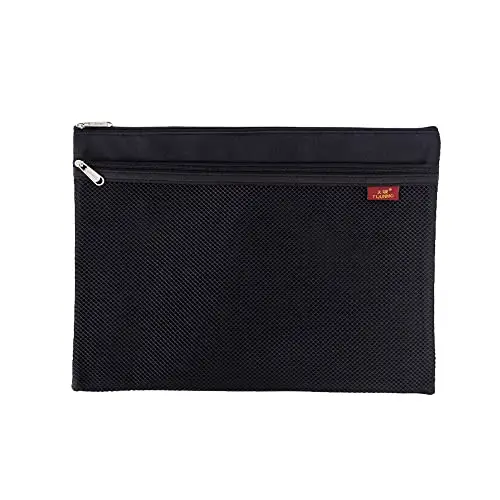 Lot de 1 Pochette à Document A4 en maille avec fermeture éclair Pochette de rangement Étanche pochettes à dossier pour le rangement de documents et reçus fournitures pour l'école et le bureau Noir