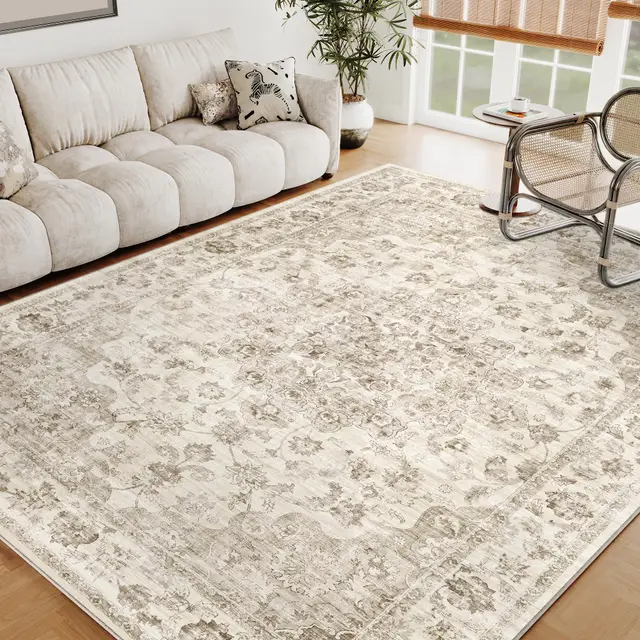 HUGEAR Beige Vintage Grand Tapis Salon Antidérapant Lavable en Machine 160x230cm Chambre Adulte Exterieur Interieur Salle a Manger Bureau Cuisine Poil Ras Decoration Chambrel