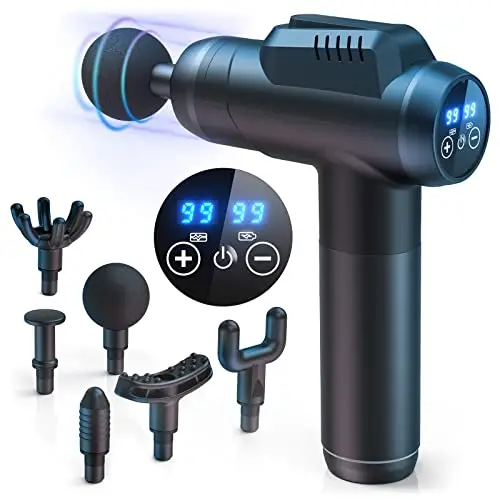 Pistolet de Massage Professionnel 99 Vitesses avec Écran LCD Tactile - Massage Musculaire Profond pour Dos, Épaules, Jambes - 6 Embouts, Silencieux, Anti-Douleur, Charge Type-C - Cadeau Femme/Homme