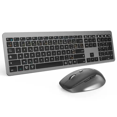 seenda COE300 Clavier Souris sans Fil Bluetooth, Connexion Multidispositif (2.4GHz+BT1+ BT2), Silencieux, Ultra-Fin Clavier AZERTY Français, Compatible Windows/Mac OS/iPad/Android, Noir et Gris