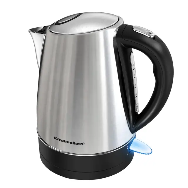 KitchenBoss Bouilloire Électrique Inox 1,7 L:Bouilloire 2100W, avec Filtre Amovible, Voyant Lumineux, Base 360° et Éteint Automatique