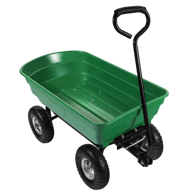 Wiltec Chariot de Jardin à Main – 930 x 505 x 510 mm – Volume 75 L – Capacité de Charge 240 kg – avec Benne basculante et 4 Roues – Remorque Brouette jardinerie