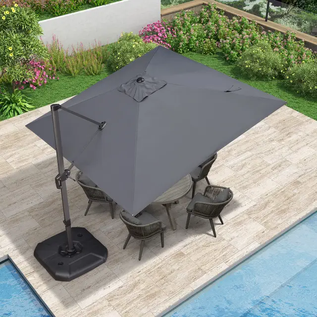 PURPLE LEAF Parasol Déporté 3 x 3 m avec Pied en Croix, Parasol de Jardin Extérieur en Aluminium Toile Haute Densité 240 g/m² avec Protection UV, Inclinable et Rotatif à 360°, Gris