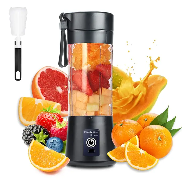 Mixeur Portable, Mixeur électrique USB, Mini Mélangeur Portable pour Shakes et Smoothies, jus, 380 ml, 6 lames idéales pour Mélanger, noir