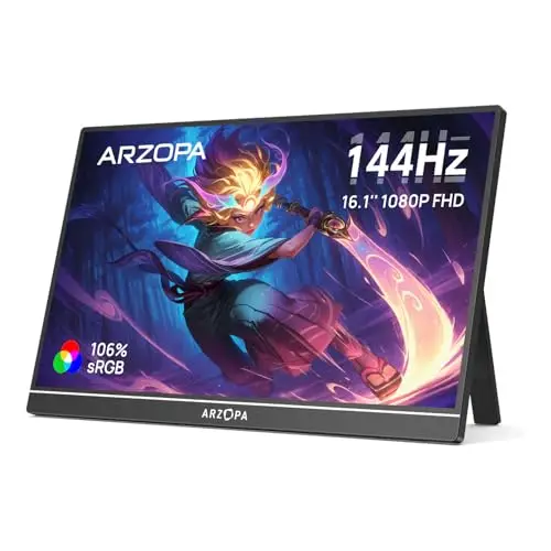 ARZOPA Écrans Portable 16,1" 144 Hz avec béquille, 106% sRGB 1920 × 1080P FHD HDR 144 Hz, Ultra Fin-Protection des Yeux-Deuxième écran Externe pour Ordinateur portable/PC/Mac/PS3/4/5/Xbox -Z1FC