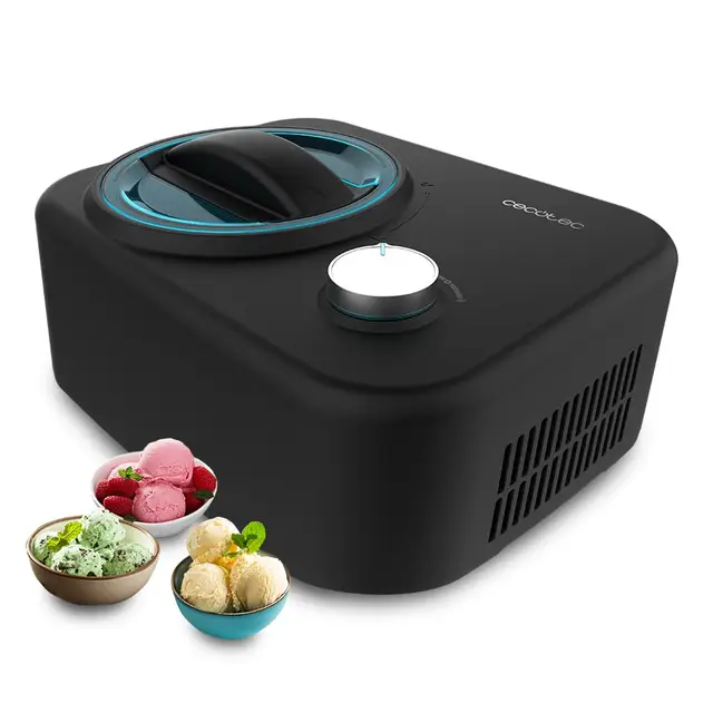 Cecotec Frigo avec Compresseur 0,8 L Gelacy 800. 100 W, Machine à glace, Commande manuelle, Bol amovible en aluminium, Crème glacée en 60 minutes, Fonctionnement automatique